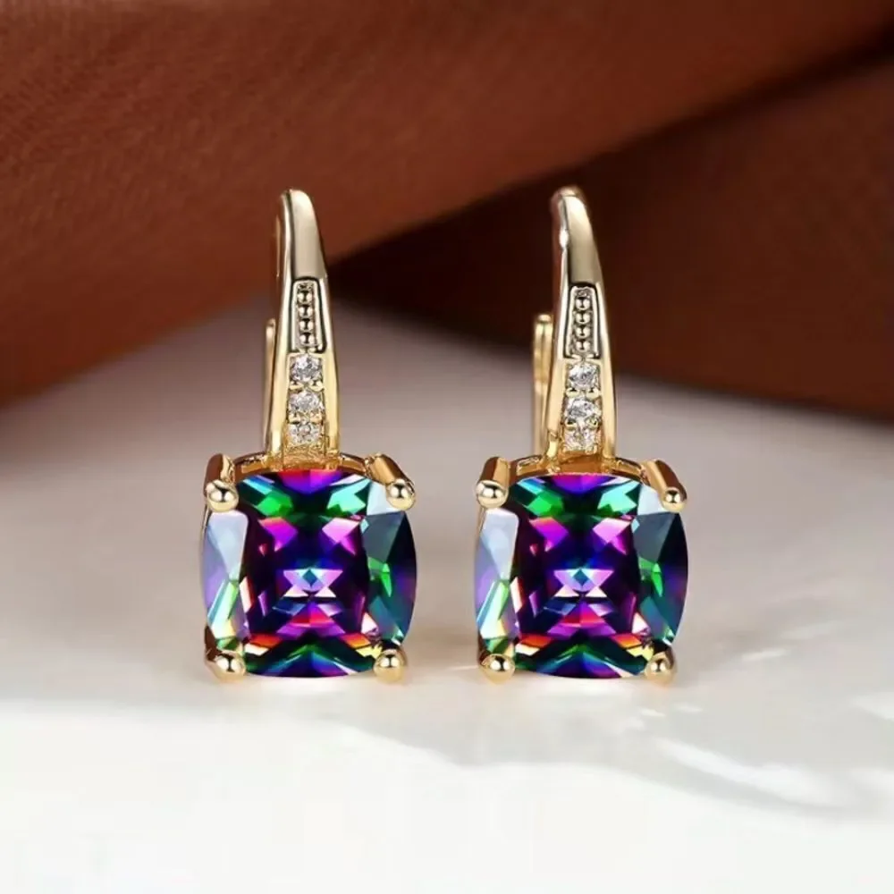 ✨✨🆕✨ Elegant Plated Purple Iridescent Simulated Gem Drop Earrings✨
